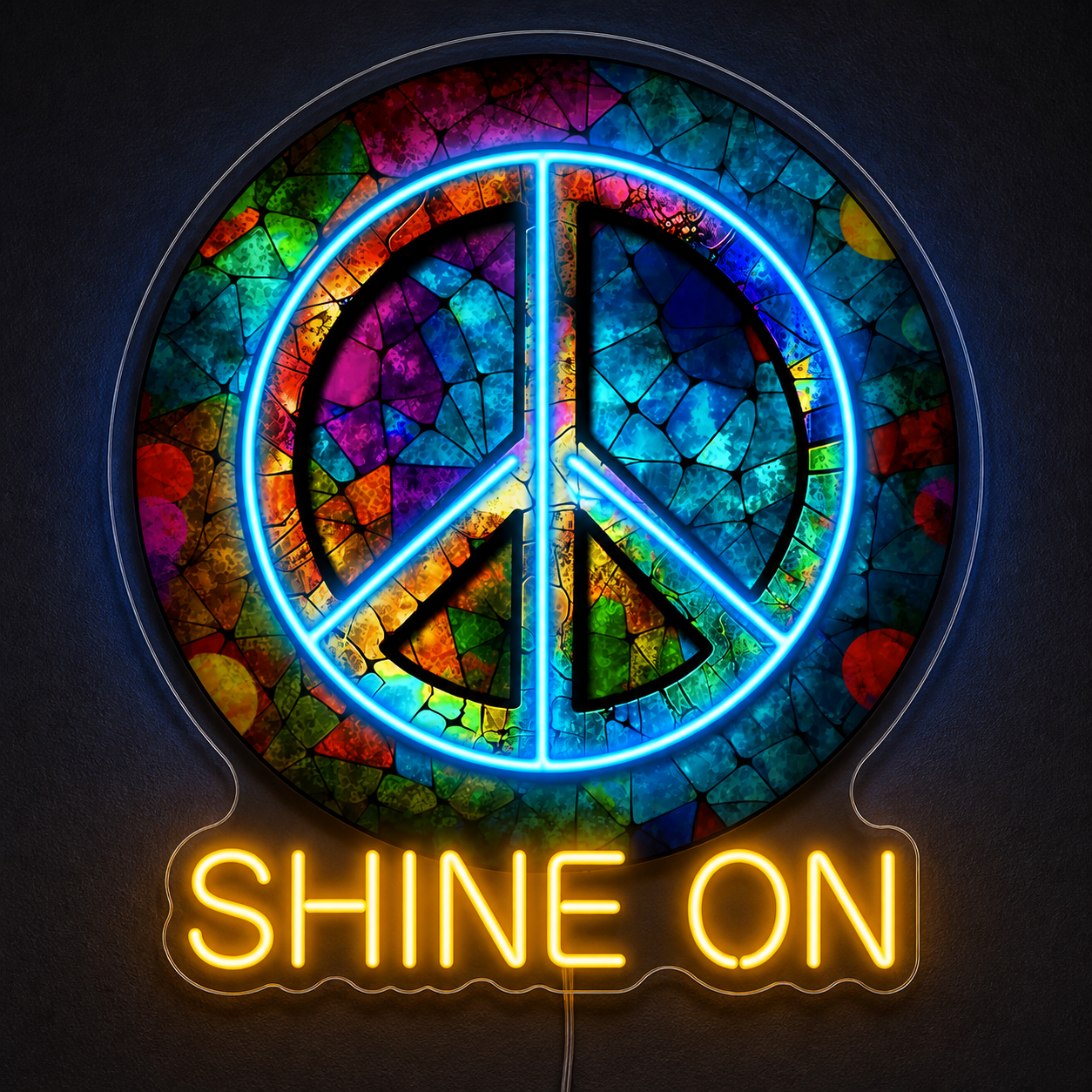 Custom “Shine On” Psychedelic Peace Sign LED Neon Sign