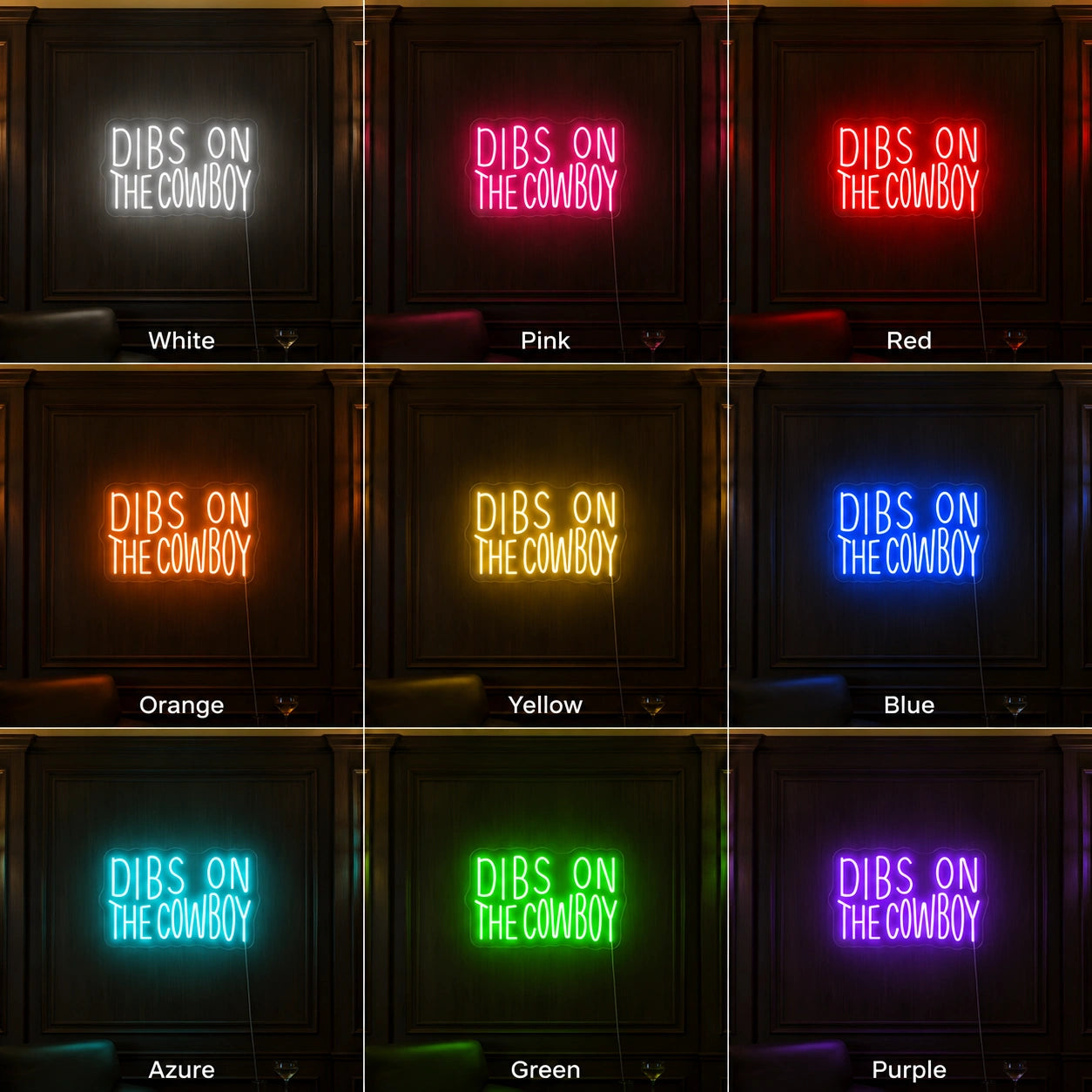 Dibs On The Cowboy Neon Sign LED Neon Sign color grid