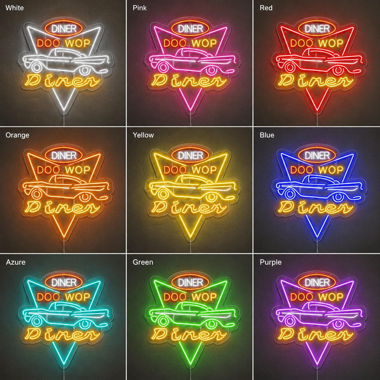 Diner Drive In Neon Sign LED Neon Sign color grid