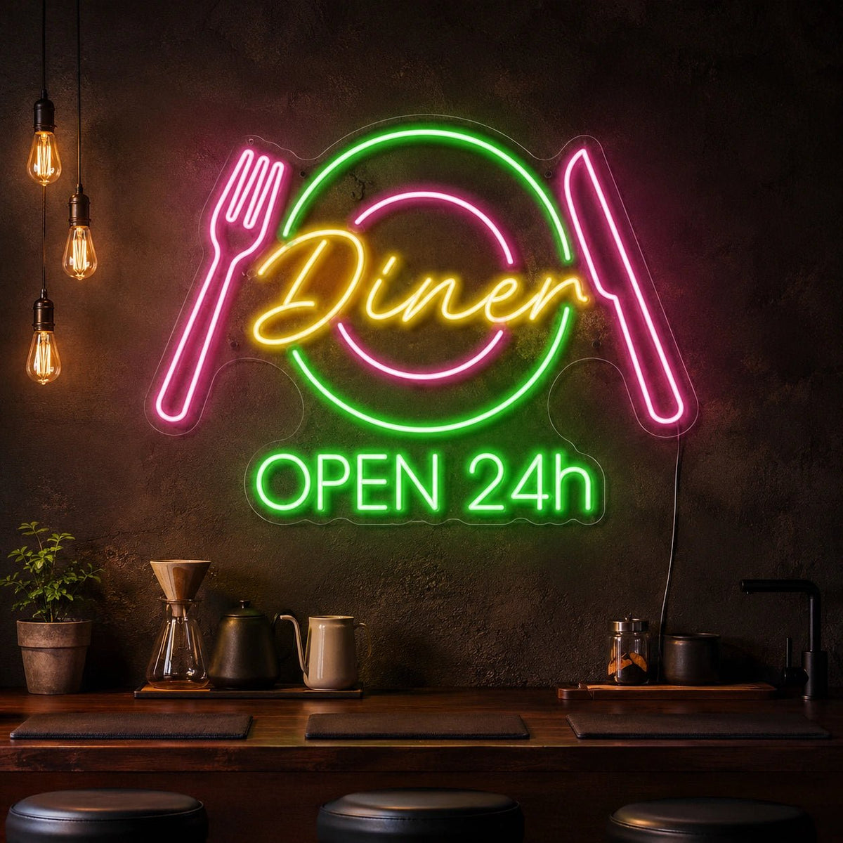 Diner Open 24h Home LED Neon Sign - Shineneon