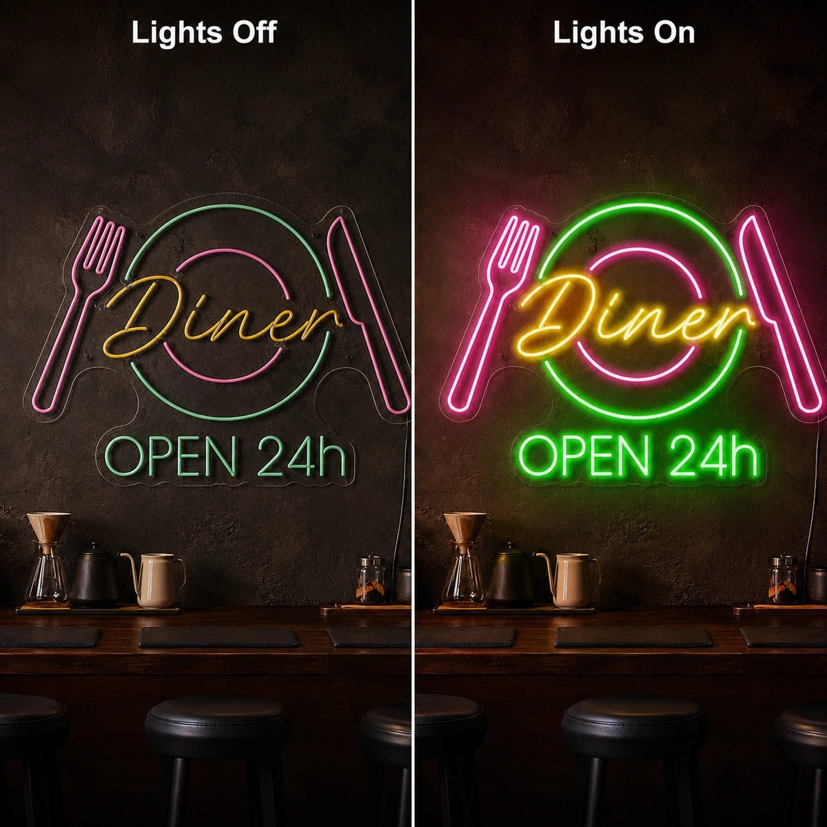 Diner Open 24h Home LED Neon Sign - Shineneon