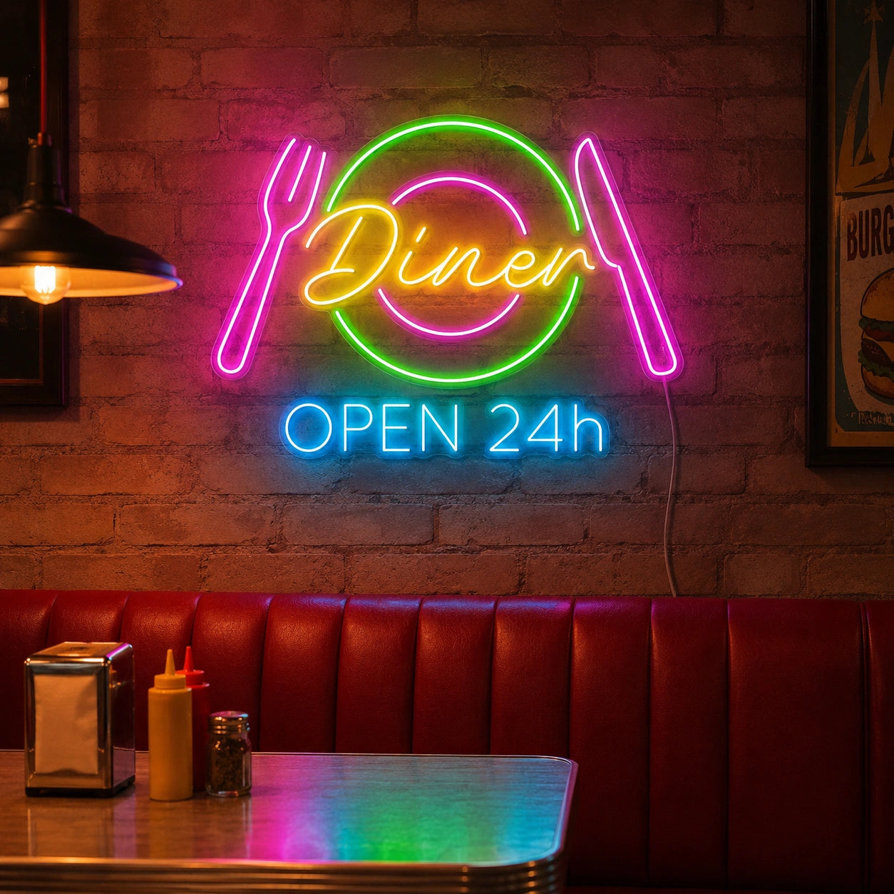 Diner Open Twenty Four Hours Neon Sign LED Neon Sign real lifestyle scene