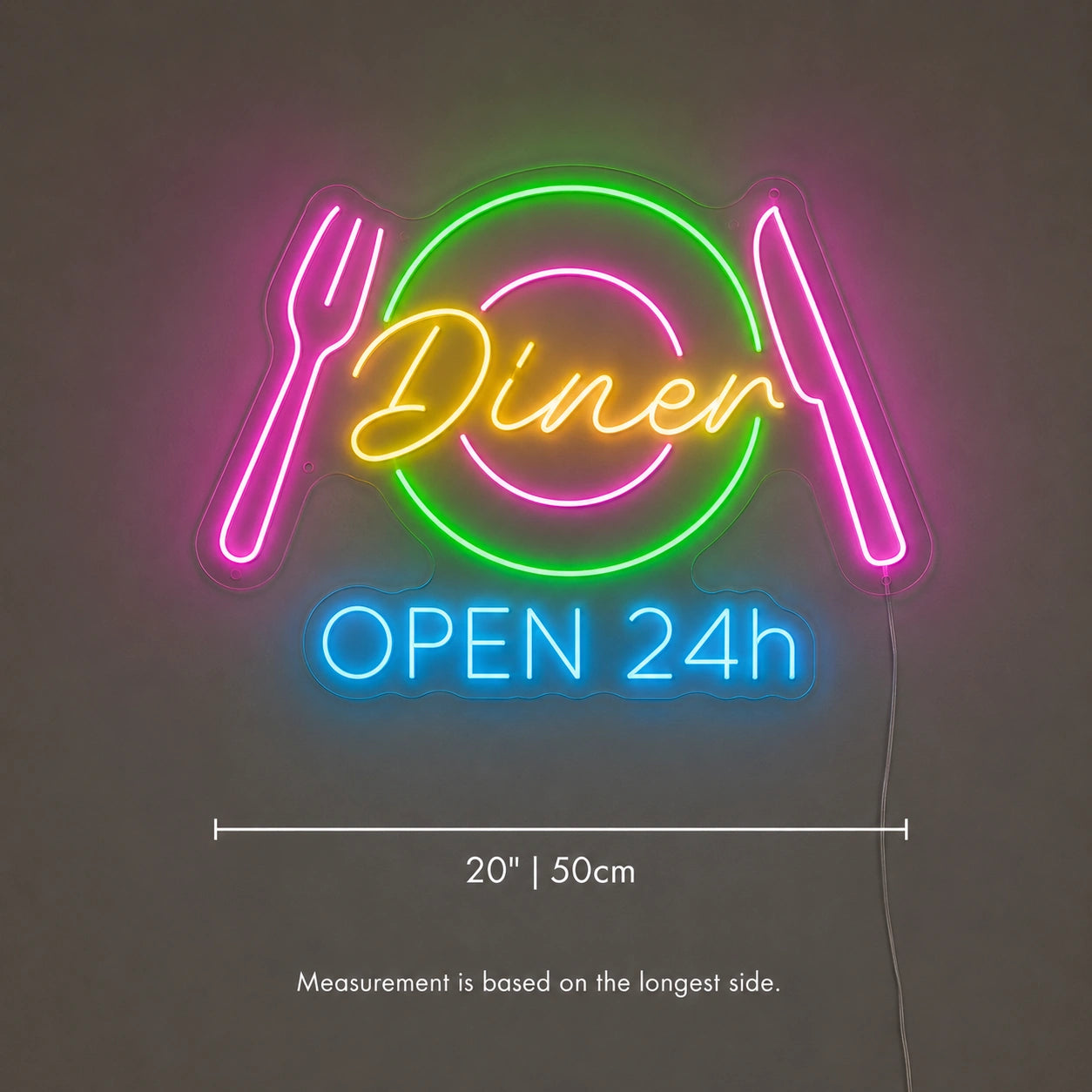 Diner Open Twenty Four Hours Neon Sign LED Neon Sign size image