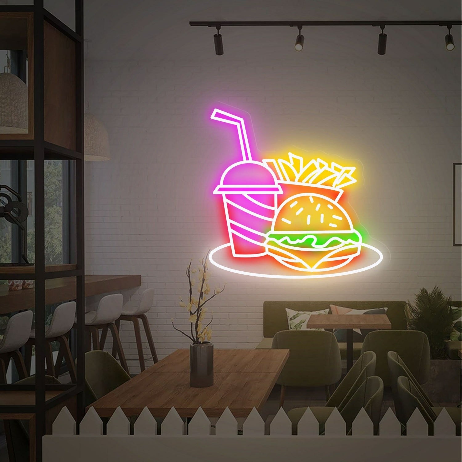 Dining Experience Hamburger Fries Led Neon Sign Restaurants Bars | Shineneon