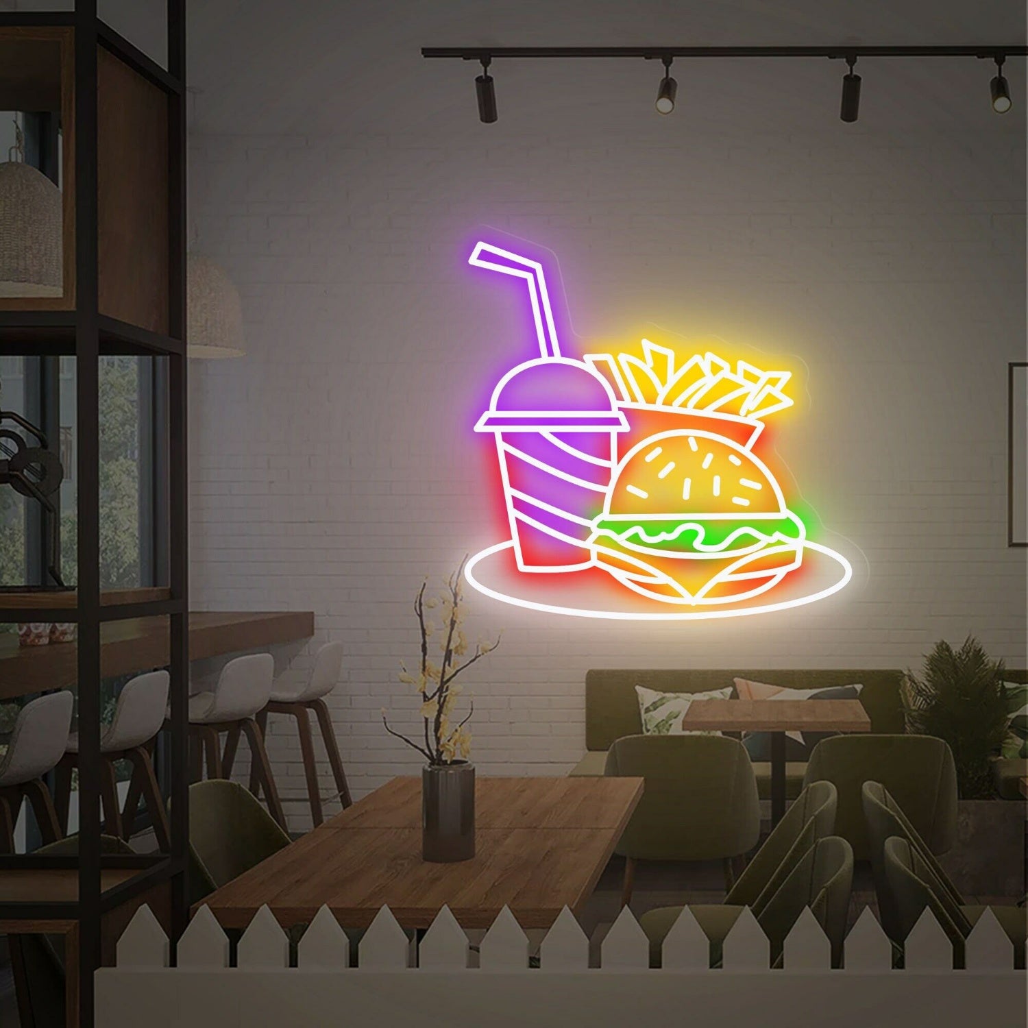 Dining Experience Hamburger Fries Led Neon Sign Restaurants Bars | Shineneon