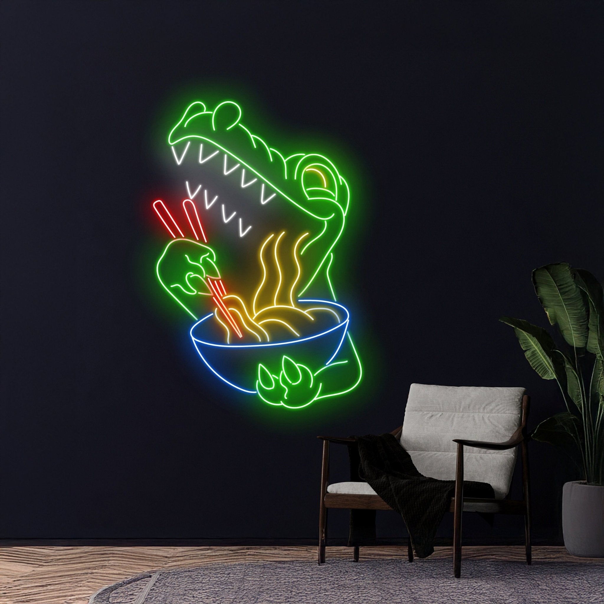 Dinosaur Eating Ramen Neon Sign - Shineneon