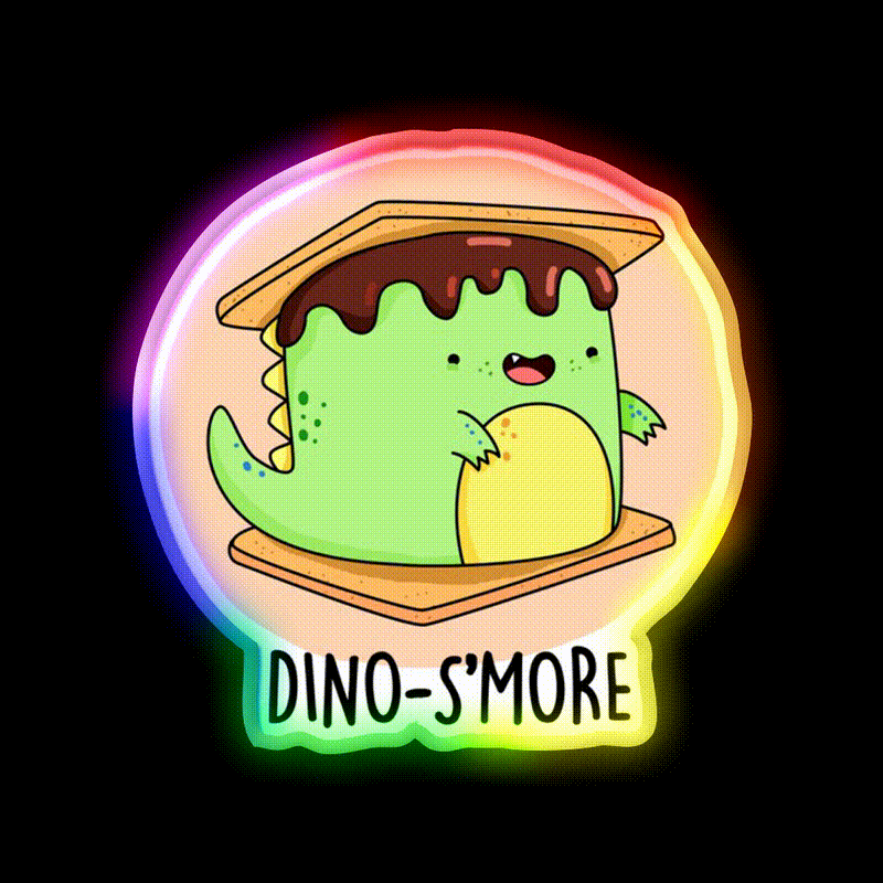 Dinosmore Funny Dinosaur Smore Puns Snack Food Led Neon Sign Rgb Color - LED neon sign close-up detail