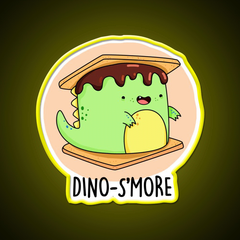 Dinosmore Funny Dinosaur Smore Puns Snack Food Led Neon Sign Rgb Color - Custom LED neon sign front view