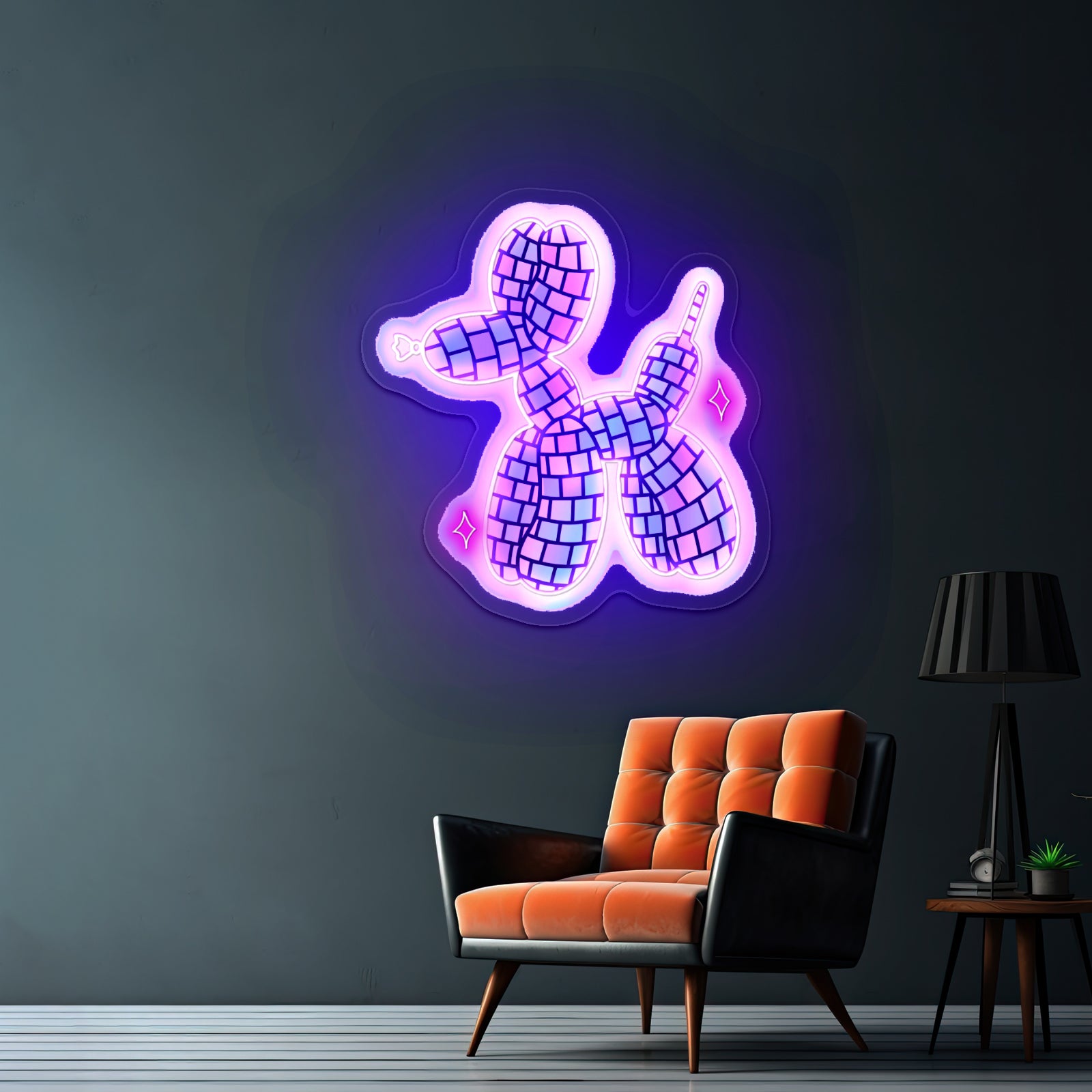 Disco Ball Balloon Dog Holographic Neon Signs For Business Decor