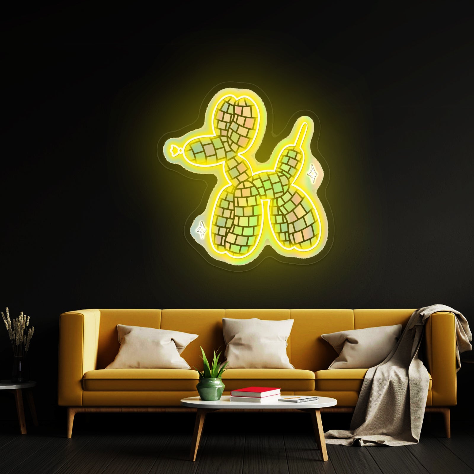 Disco Ball Balloon Dog Holographic Neon Signs For Business Decor