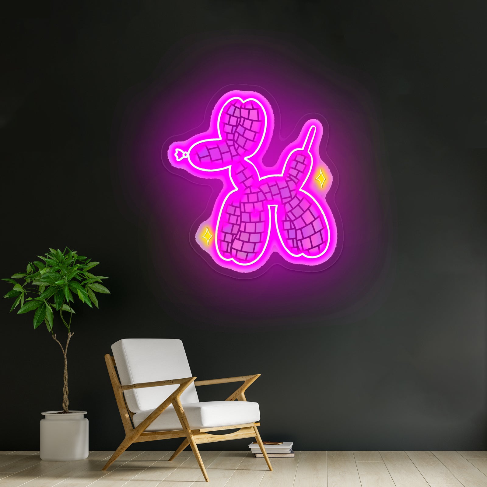 Disco Ball Balloon Dog Holographic Neon Signs For Business Decor