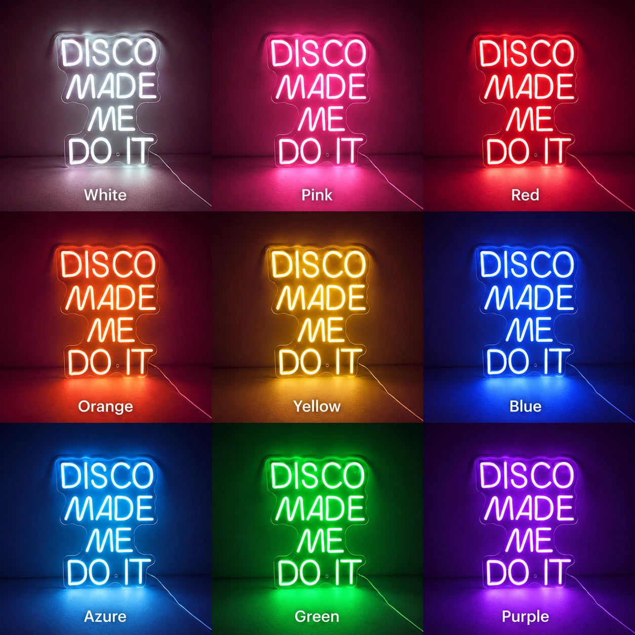 Disco Made Me Do It LED Neon Sign day and night comparison