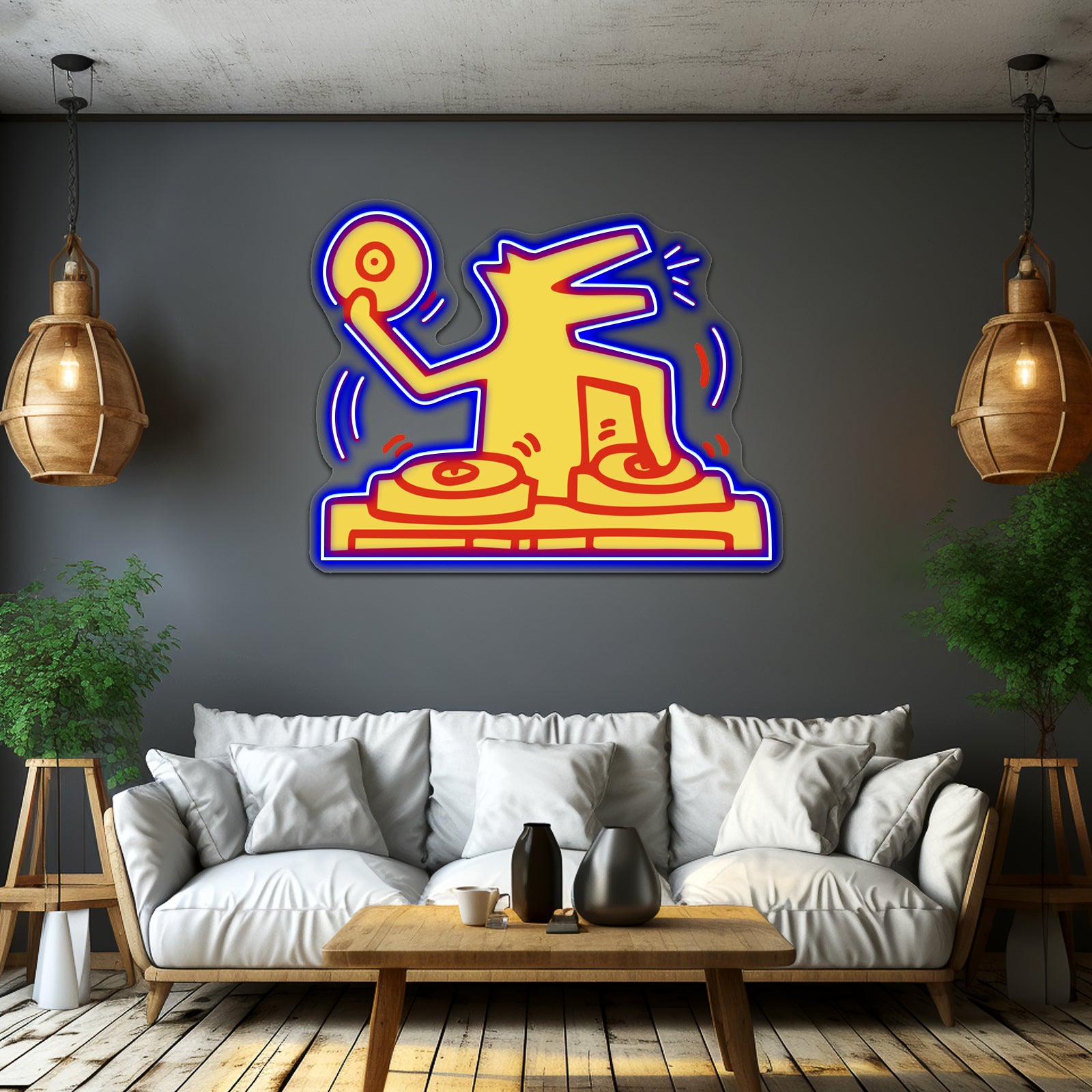 Dj Dog Haring Music Kieth Gold Artwork Affordable Custom Neon Signs | Shineneon