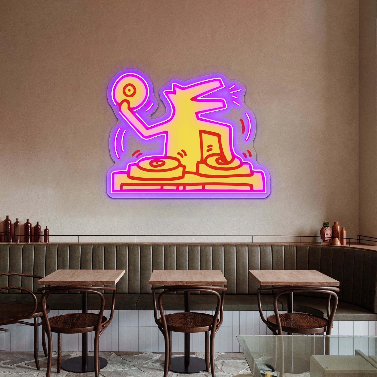 Dj Dog Haring Music Kieth Gold Artwork Affordable Custom Neon Signs | Shineneon