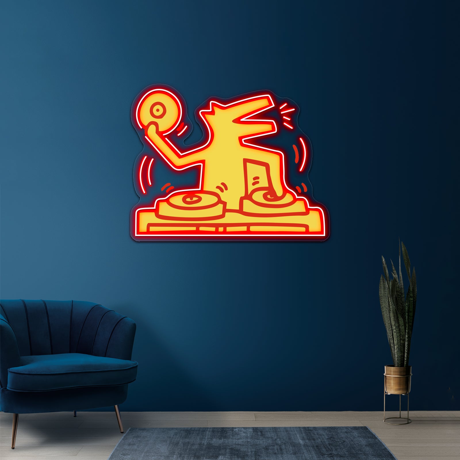 Dj Dog Haring Music Kieth Gold Artwork Affordable Custom Neon Signs | Shineneon