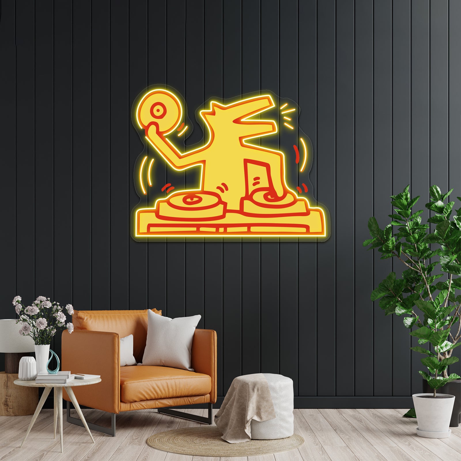 Dj Dog Haring Music Kieth Gold Artwork Affordable Custom Neon Signs | Shineneon