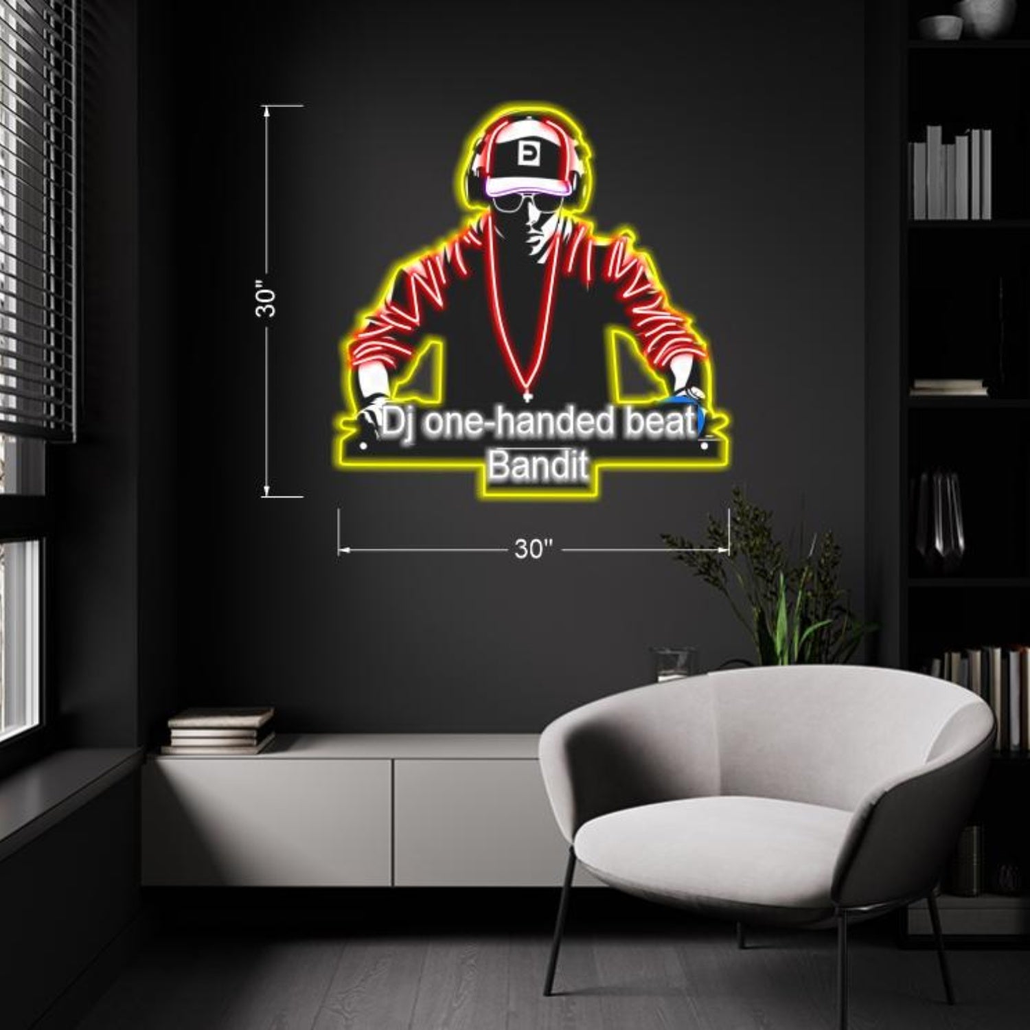 Dj One-Handed Beat Bandit Led Neon Sign Red-Yellow-White Music Room Decor | Shineneon