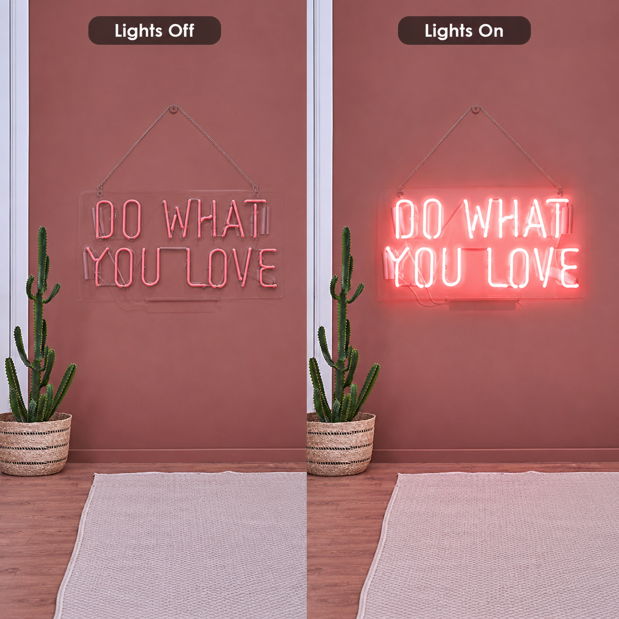 Do What You Love LED Neon Sign Bedroom Decor - 06 Day Night Comparison