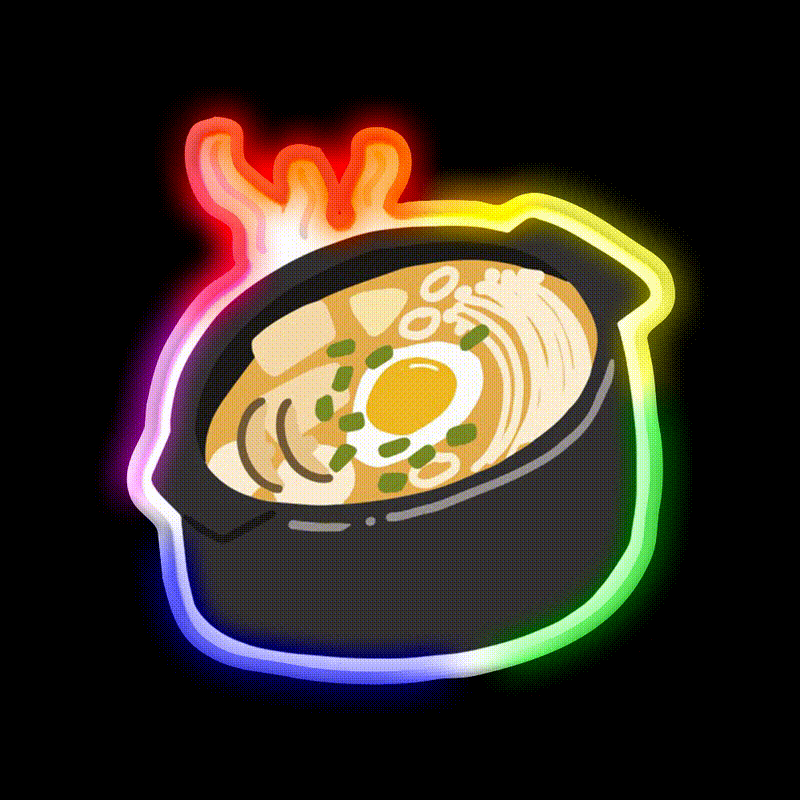 Doenjang Jjigae Snack Food Led Neon Sign Rgb Color - LED neon sign close-up detail
