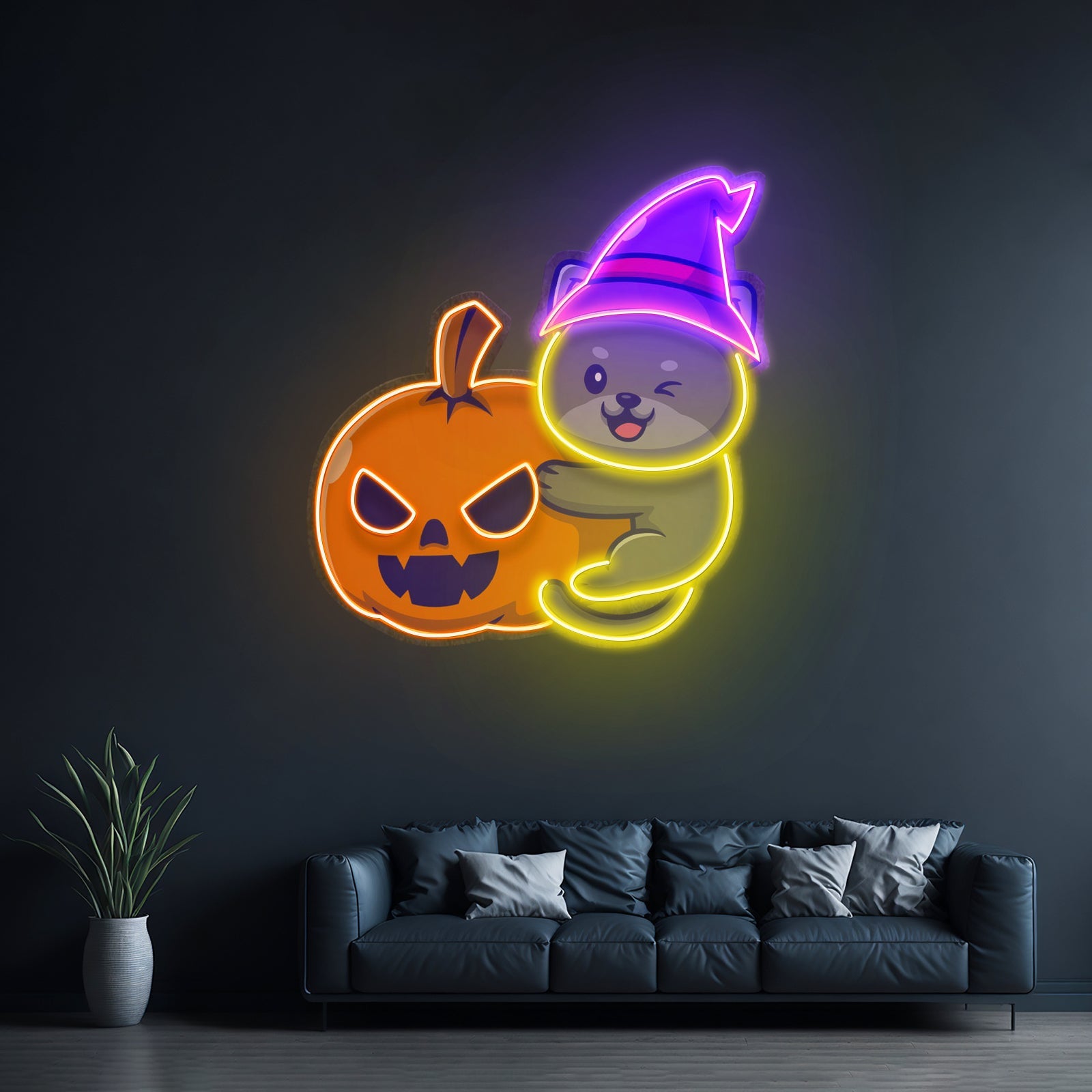 Dog And Pumpkin Led Neon Sign Light Custom Led Signs - Shineneon