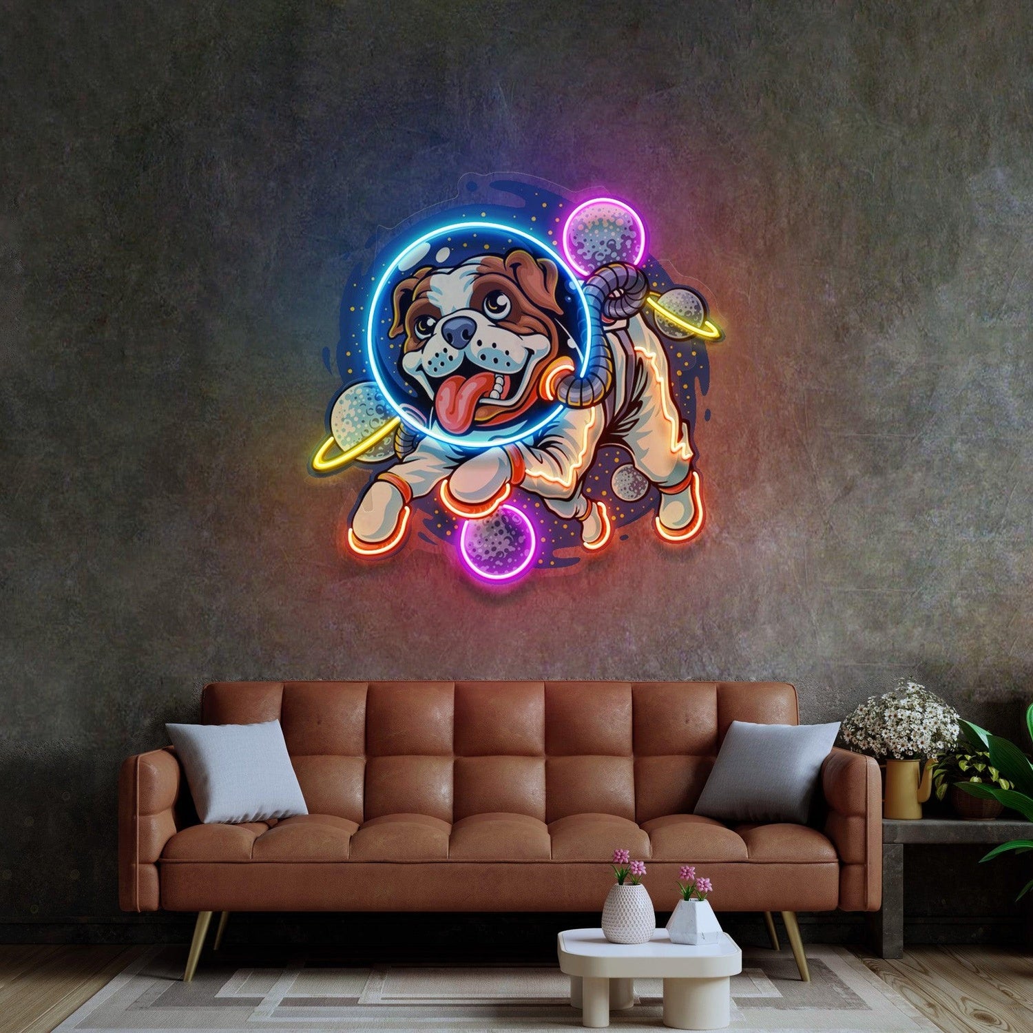 Dog Astronaut Uv Printed Led Neon Sign With Colorful Space Planets For Home Bar Decor | Shineneon