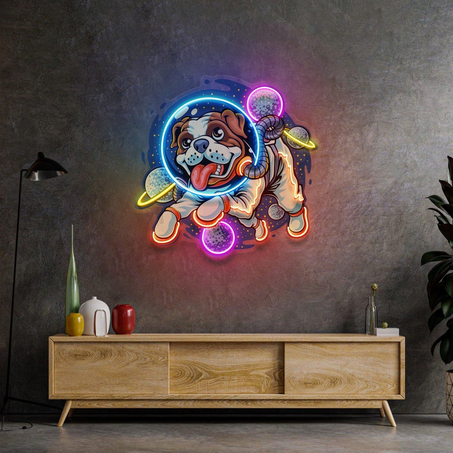 Dog Astronaut Uv Printed Led Neon Sign With Colorful Space Planets For Home Bar Decor | Shineneon