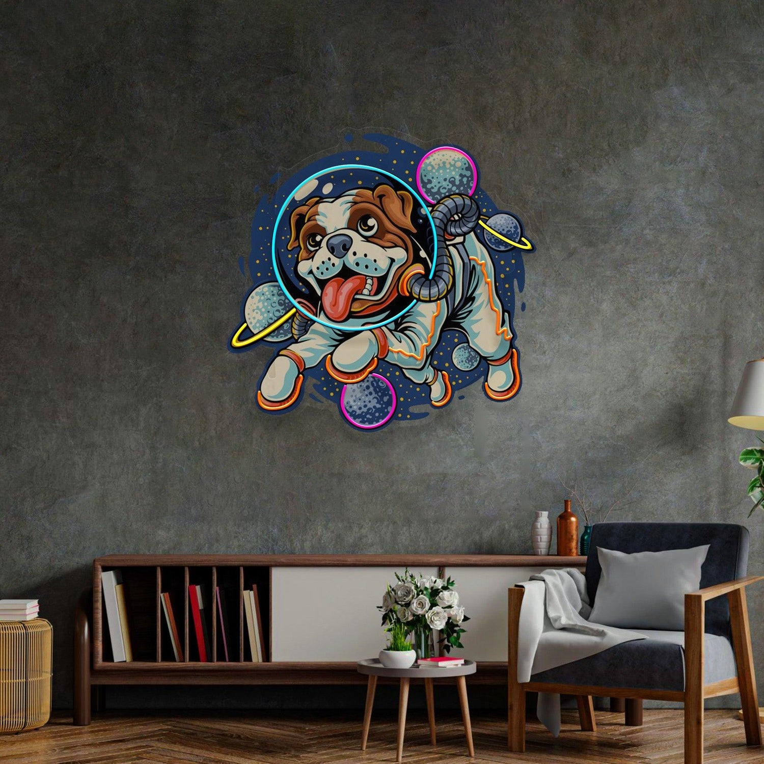 Dog Astronaut Uv Printed Led Neon Sign With Colorful Space Planets For Home Bar Decor | Shineneon