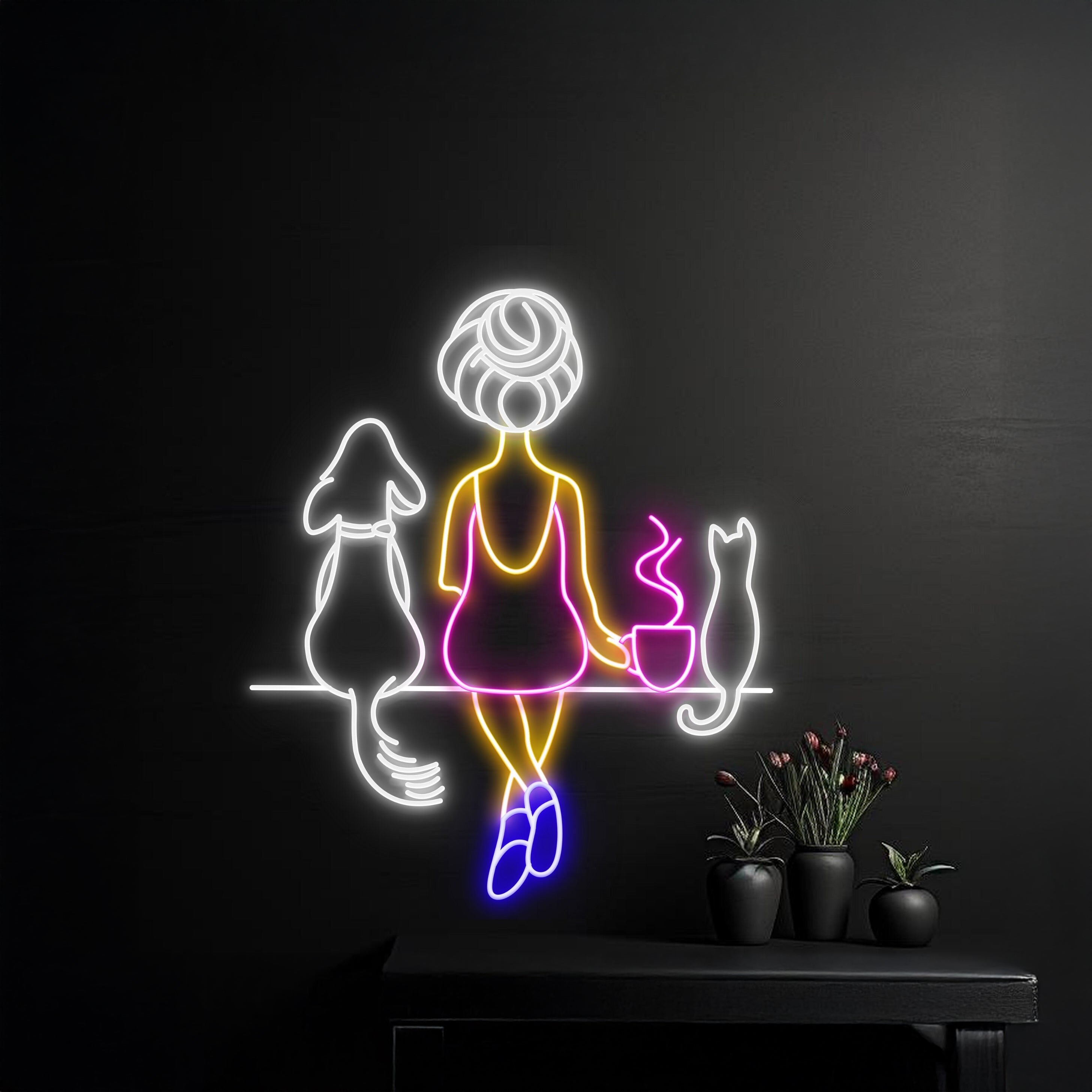 Dog Cat Girl Coffee Neon Sign | Shineneon