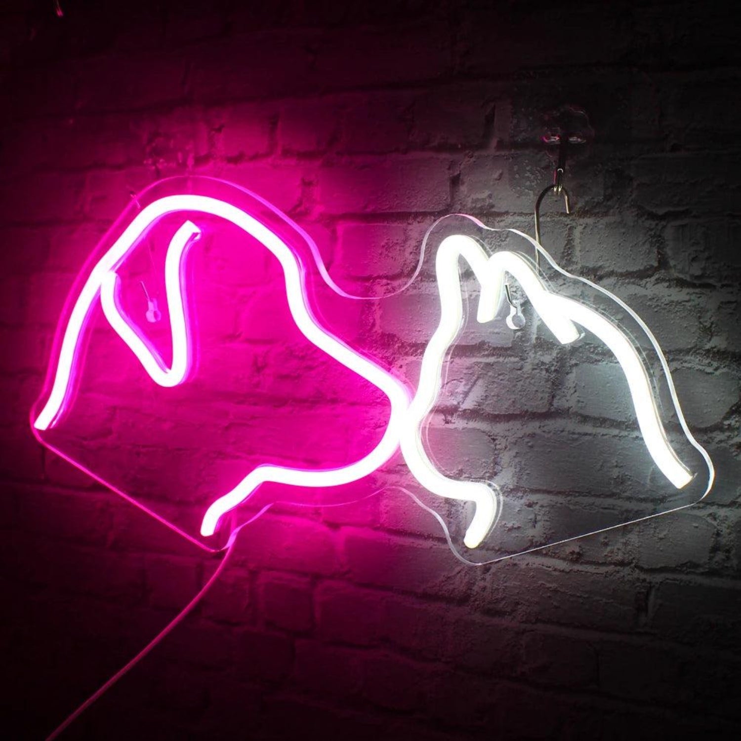 Dog Cat Silhouette Pink White Led Neon Sign For Home Wall Decor | Shineneon