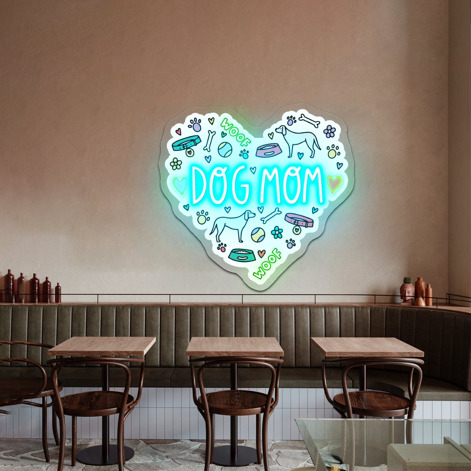 Dog Mom Heart Neon Signs Wall Art For Dog Lovers - Shineneon