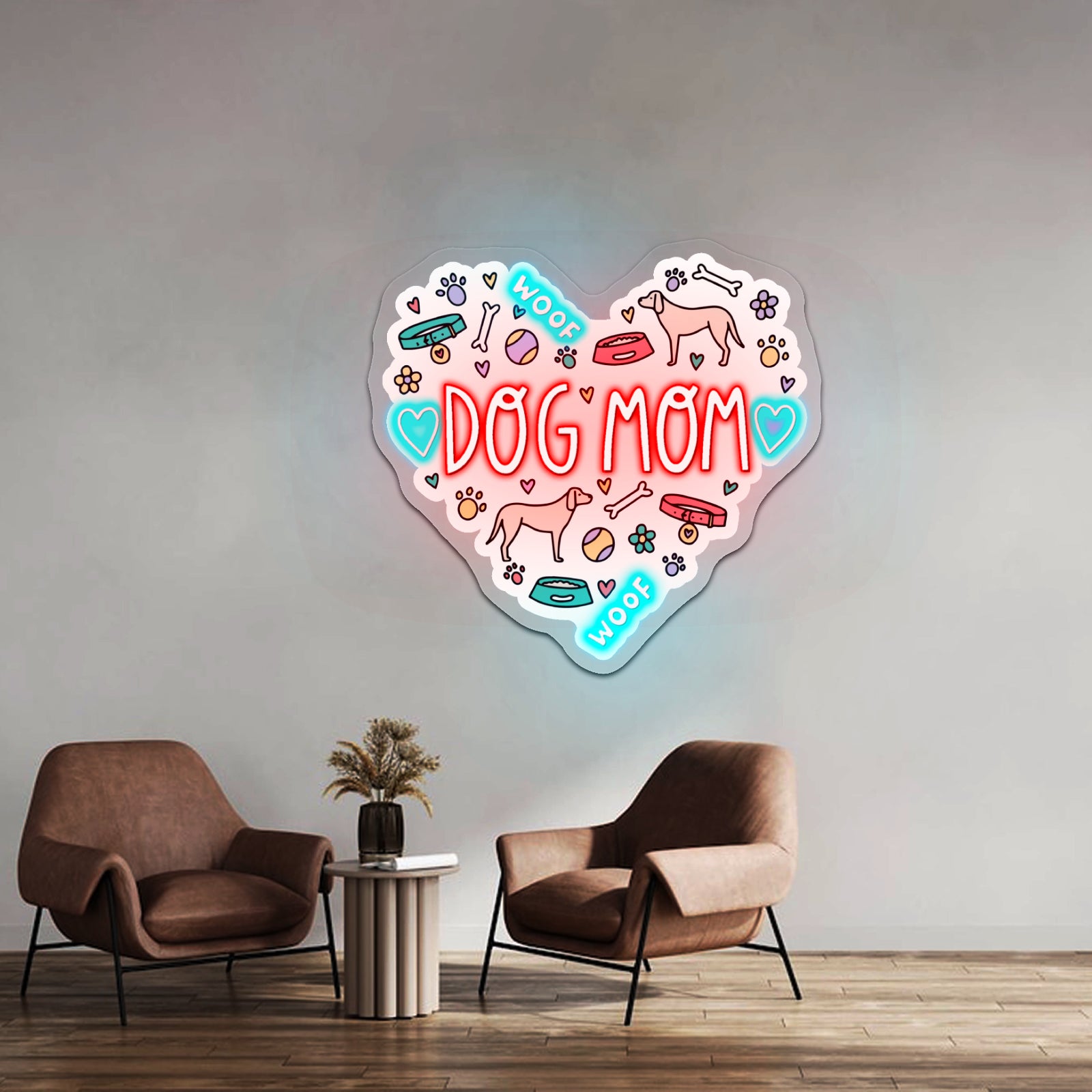 Dog Mom Heart Neon Signs Wall Art For Dog Lovers