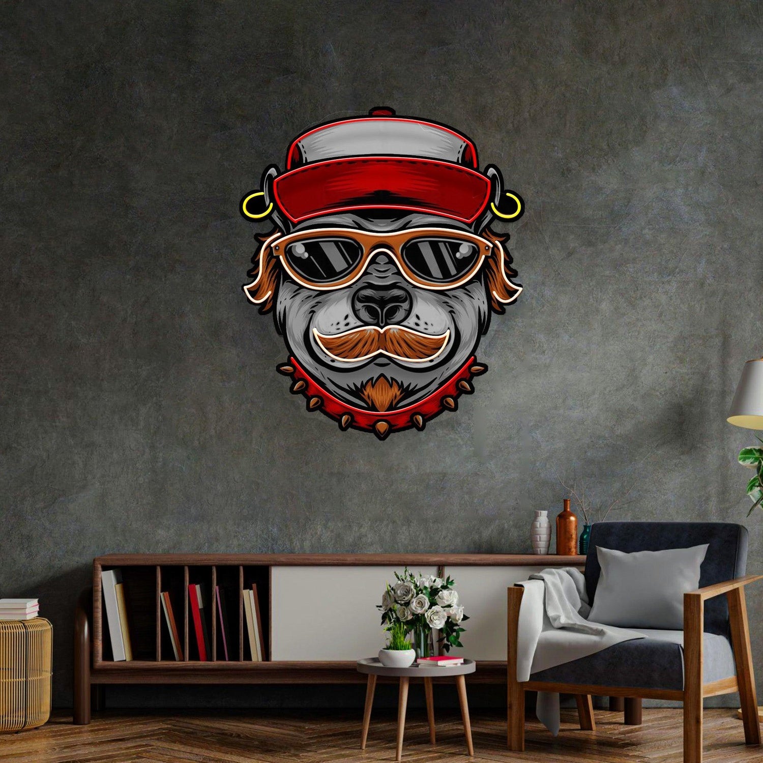 Dog Wearing Sunglasses Red-Yellow Uv Printed Led Neon Sign For Indoor Decor | Shineneon