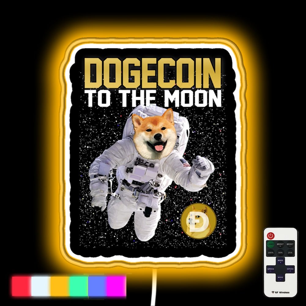 Dogecoin To The Moon Neon Gift Funny Dog Astronaut Led Neon Sign - Shineneon