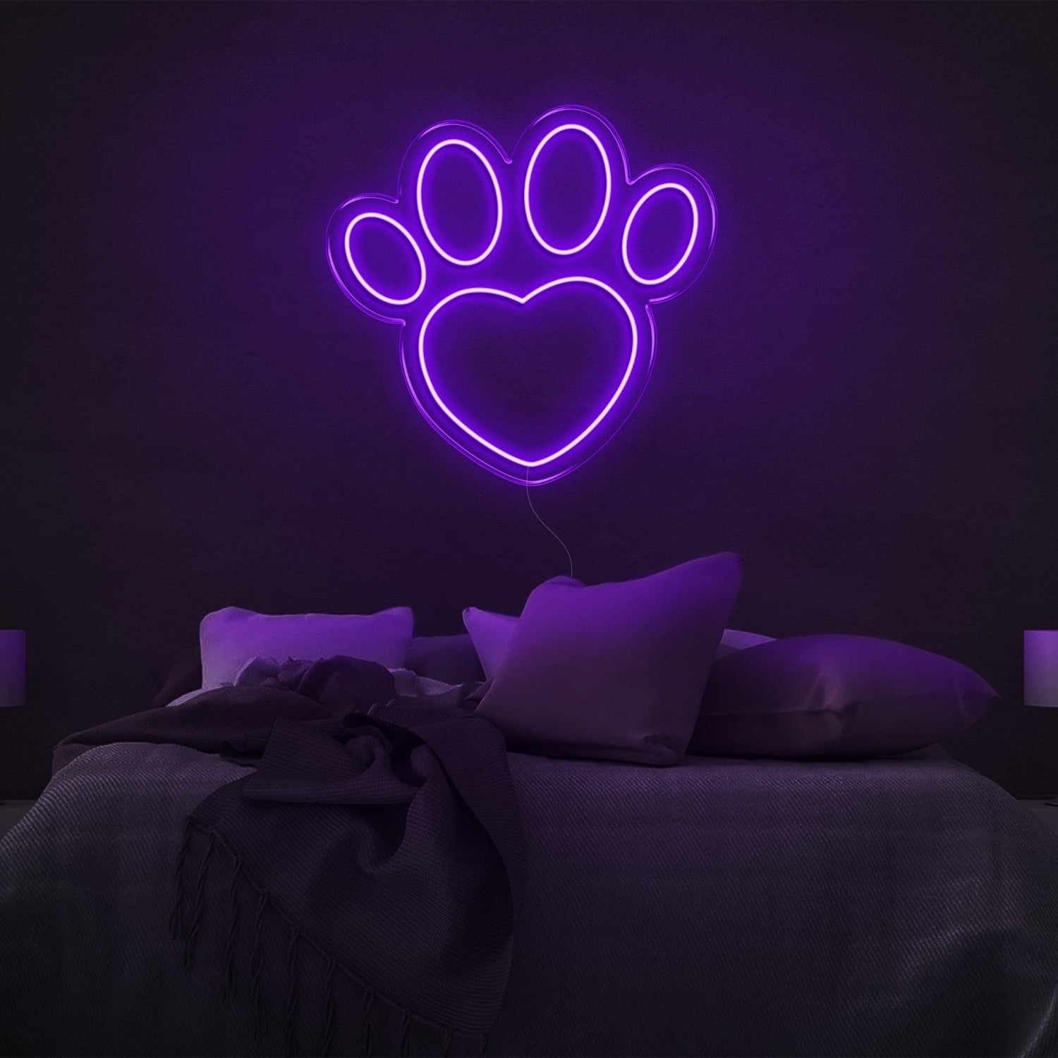 Dogprint Paw Heart Purple Led Neon Sign For Bedroom Wall Decor | Shineneon
