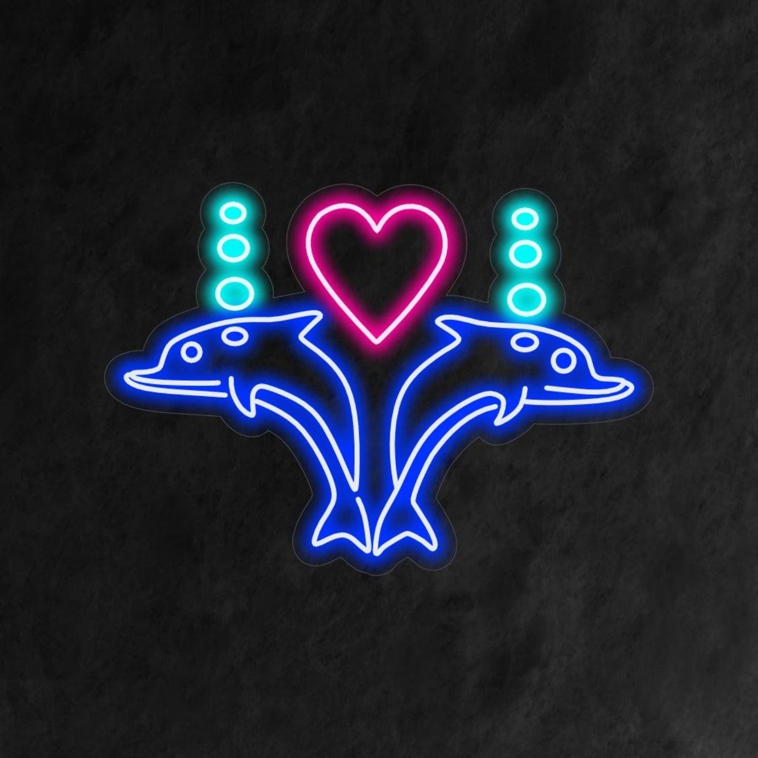 Dolphins In Love Heart Bubbles Led Neon Sign For Theme Decor | Shineneon