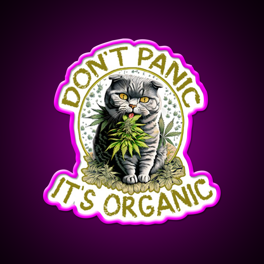 Dont Panic Its Organic Cat Hemp Inspired Green Leaf Led Neon Sign Rgb Color