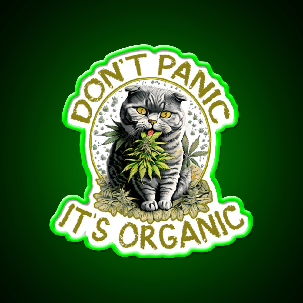 Dont Panic Its Organic Cat Hemp Inspired Green Leaf Led Neon Sign Rgb Color - Shineneon
