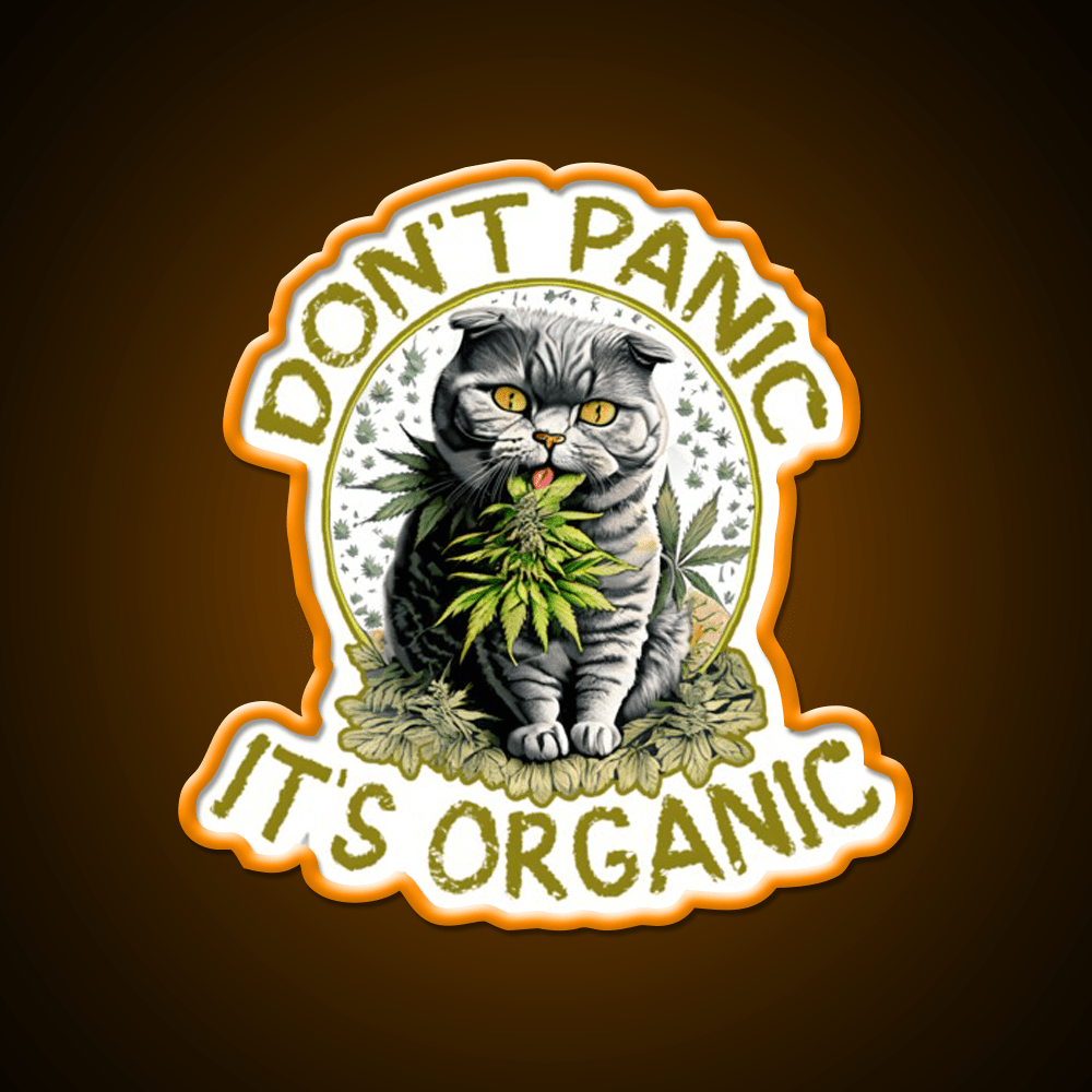 Dont Panic Its Organic Cat Hemp Inspired Green Leaf Led Neon Sign Rgb Color - Shineneon