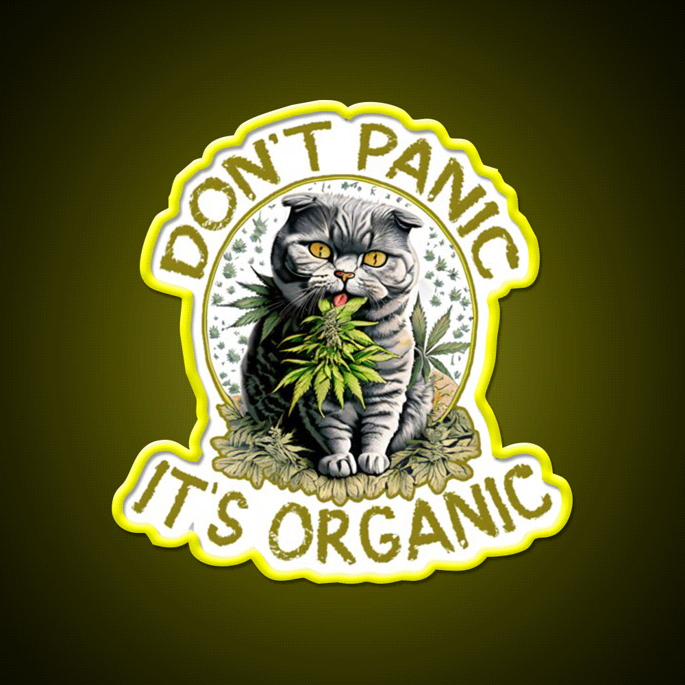 Dont Panic Its Organic Cat Hemp Inspired Green Leaf Led Neon Sign Rgb Color