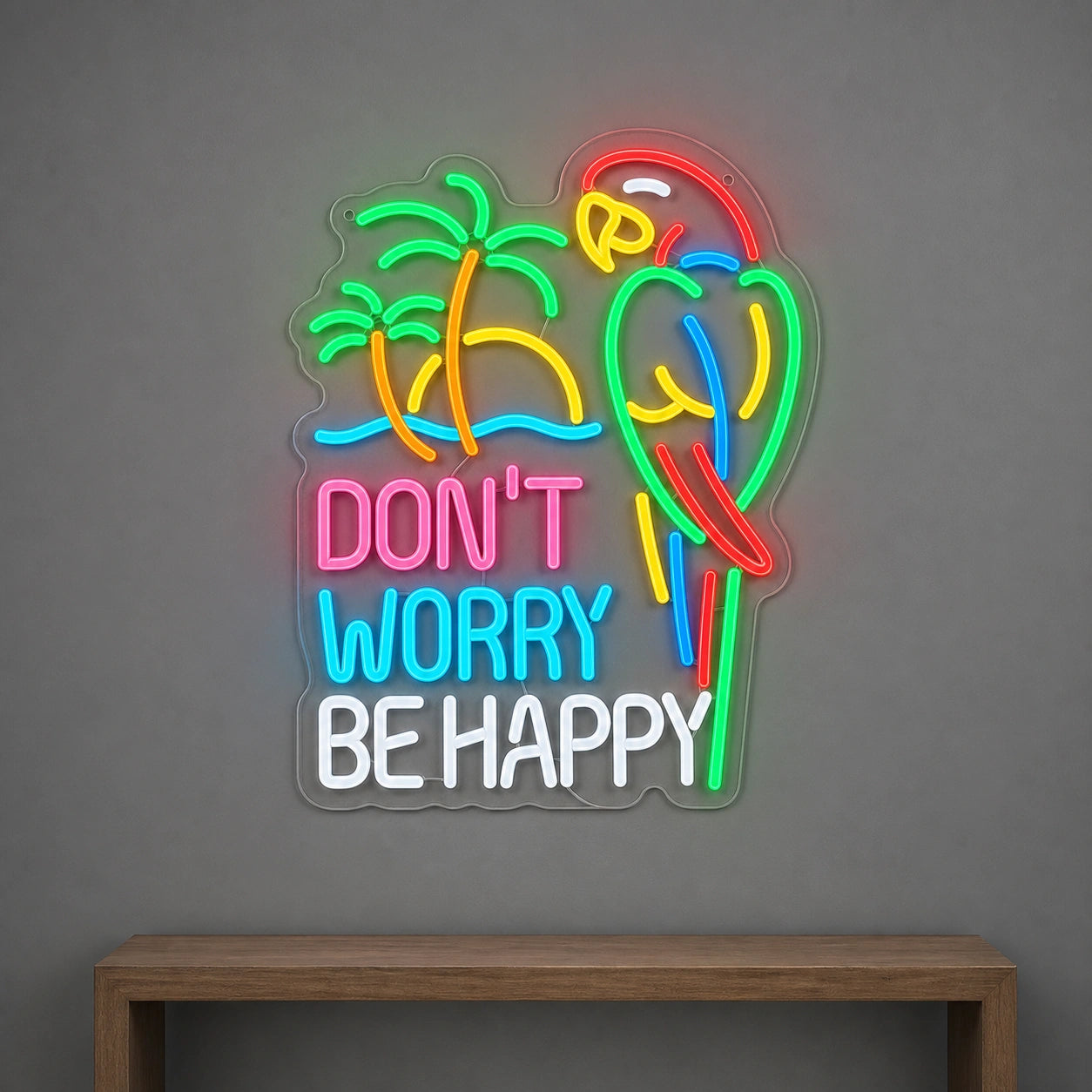 Dont Worry Be Happy LED Neon Sign Home Garage Wall Decoration size image