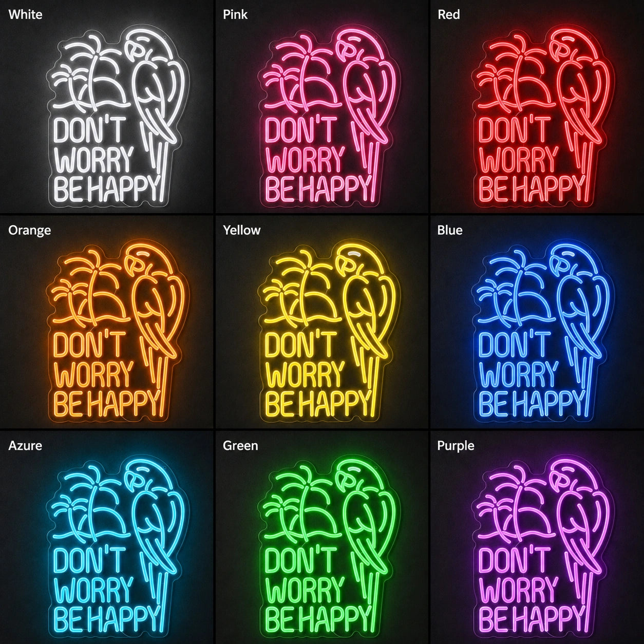Dont Worry Be Happy LED Neon Sign Home Garage Wall Decoration color grid