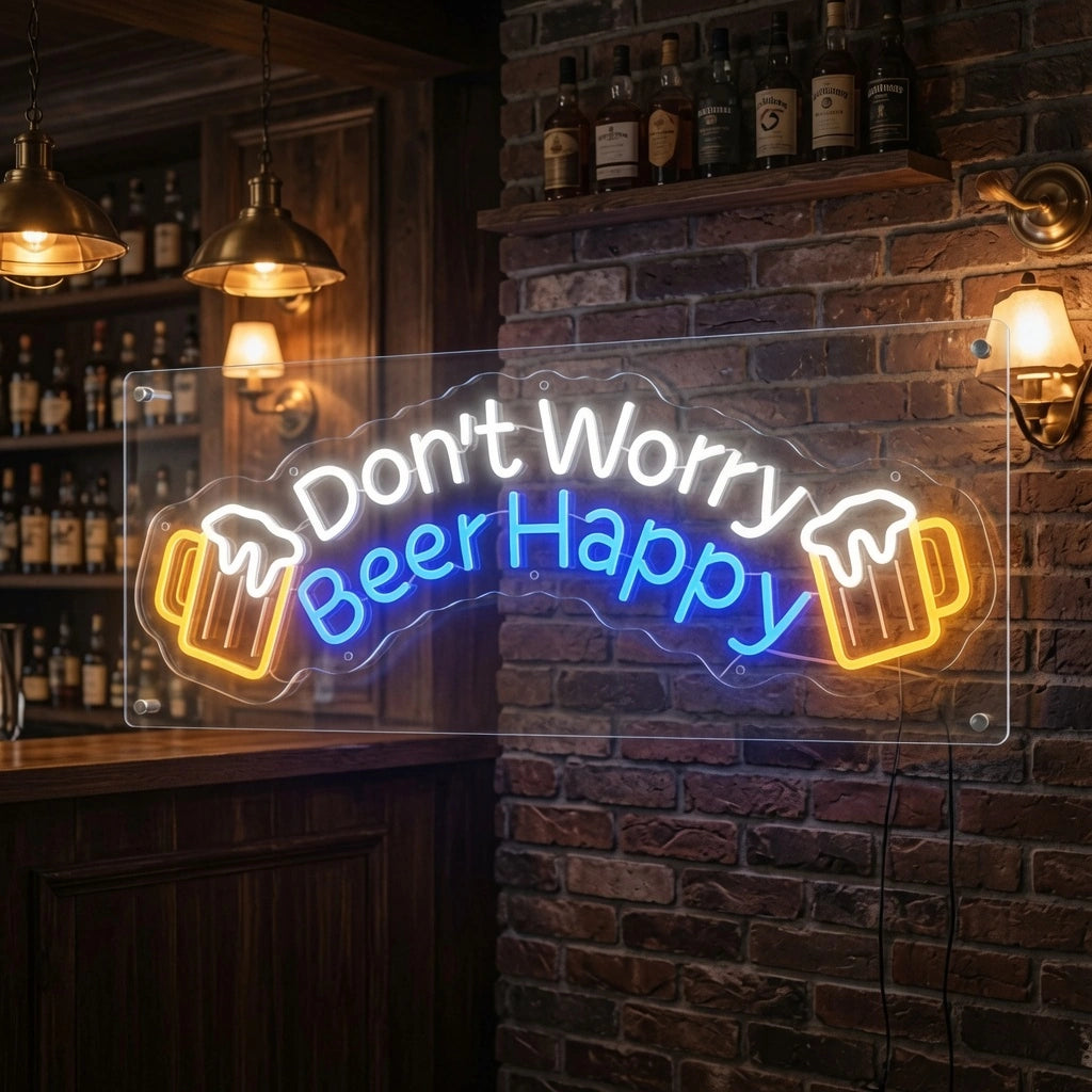Don't Worry Beer Happy LED Neon Sign - 03 Real Lifestyle Scene