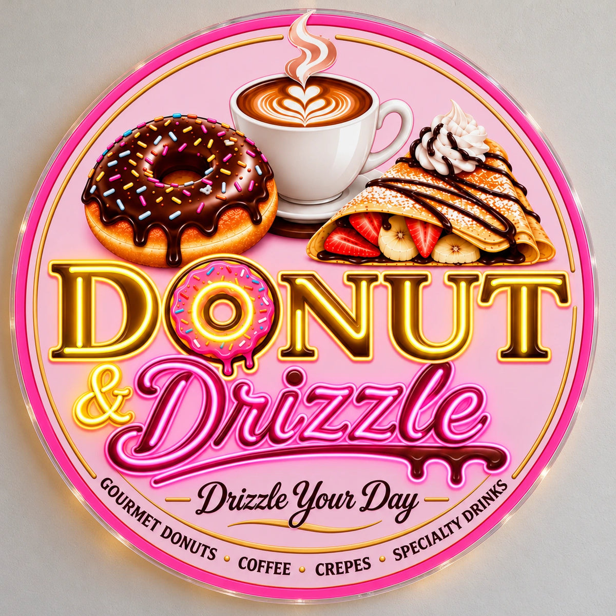 Donut & Drizzle Custom LED Neon Sign | e26764fecb3bb4adbafb053314f07a95a281b8988e72c92e9973f0bafc2839eb | effect