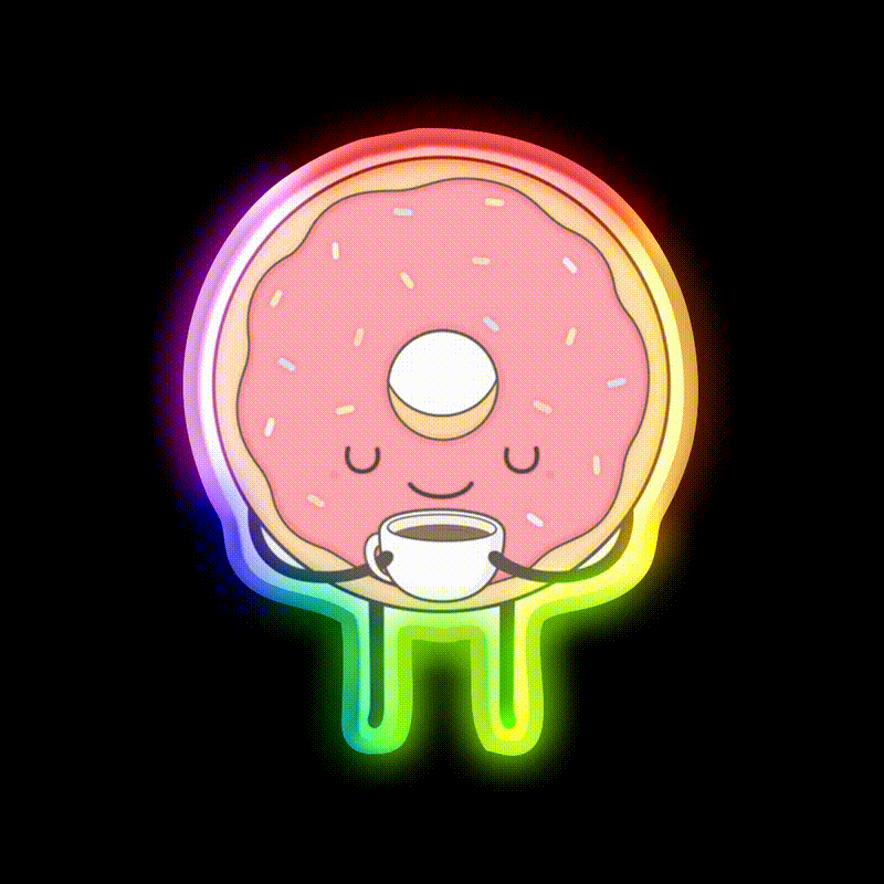 Donut Loves Coffee Snack Food Led Neon Sign Rgb Color