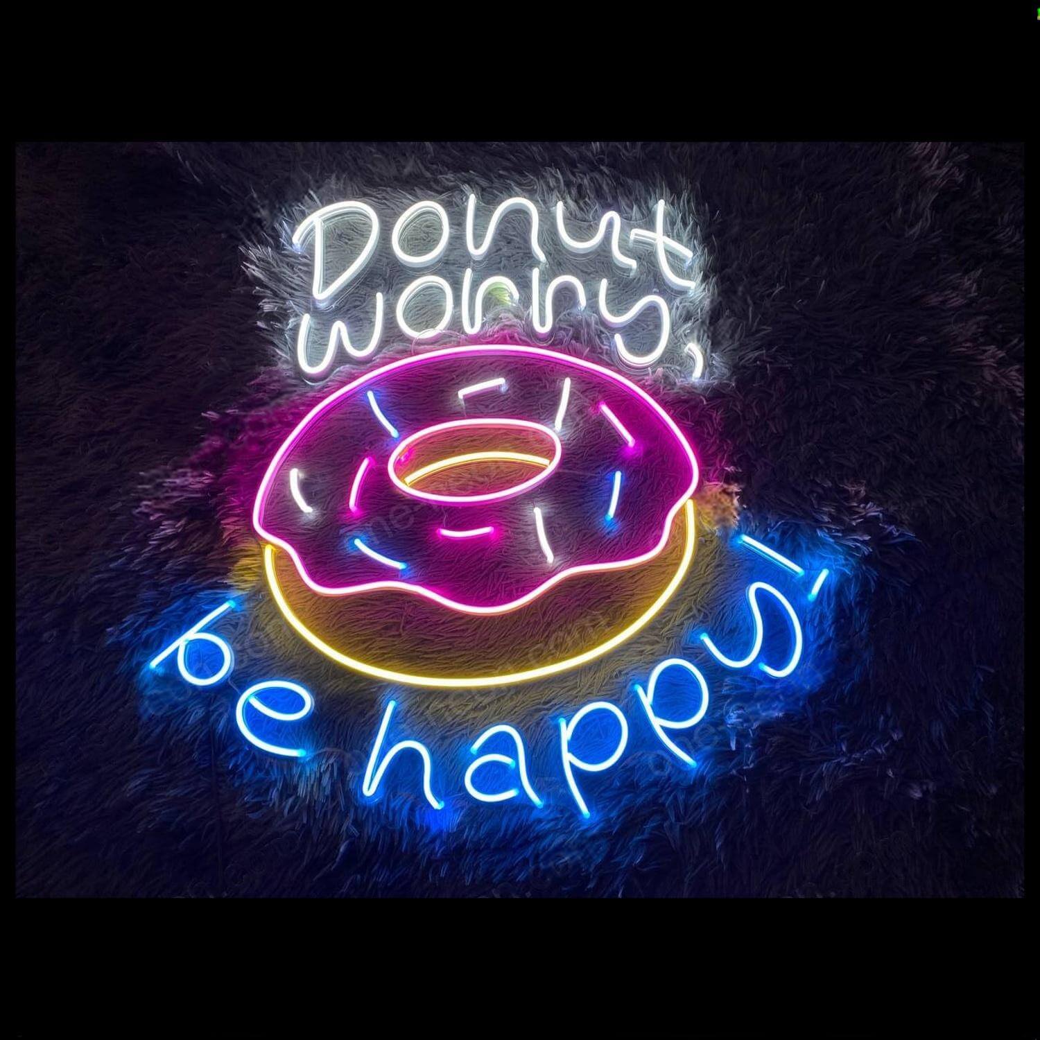 Donut Worry Be Happy Pink-Yellow Led Neon Sign For Home Café Decor | Shineneon