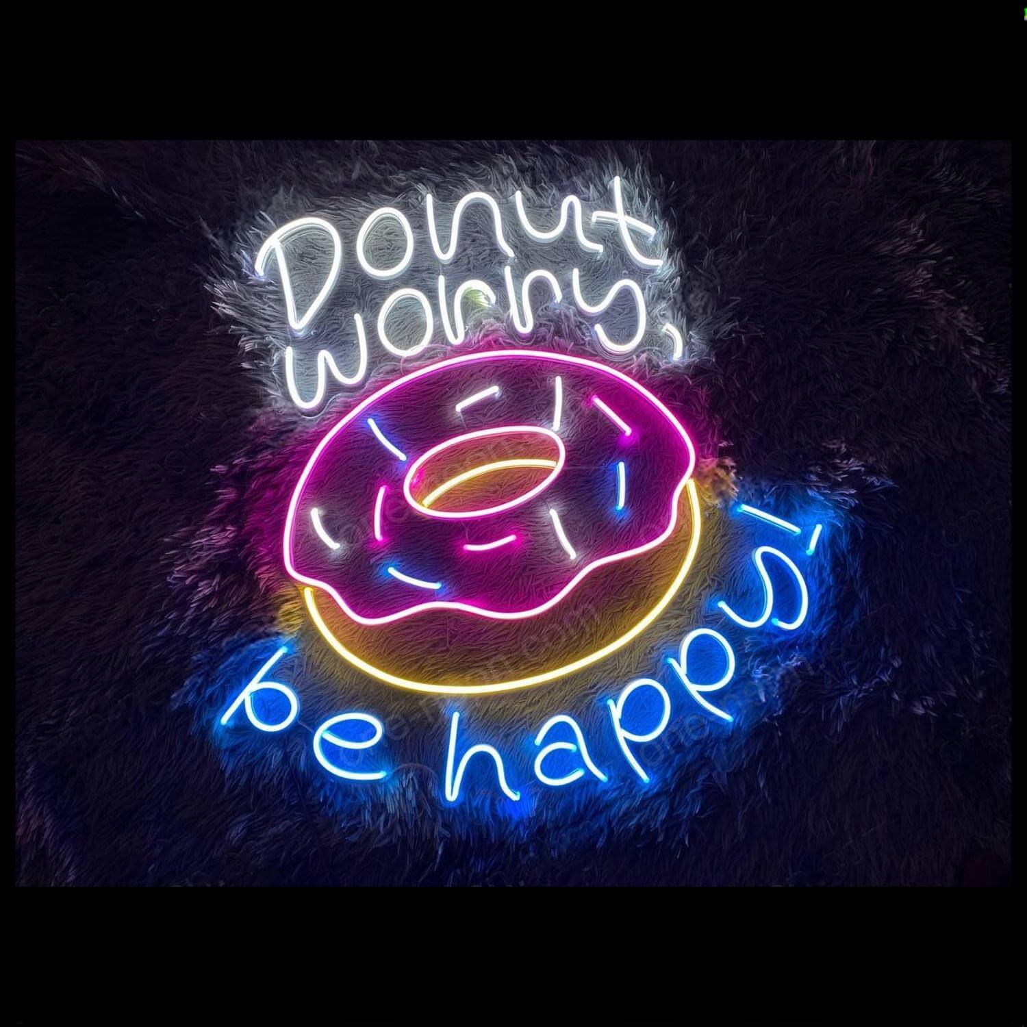 Donut Worry Be Happy Pink-Yellow Led Neon Sign For Home Café Decor | Shineneon