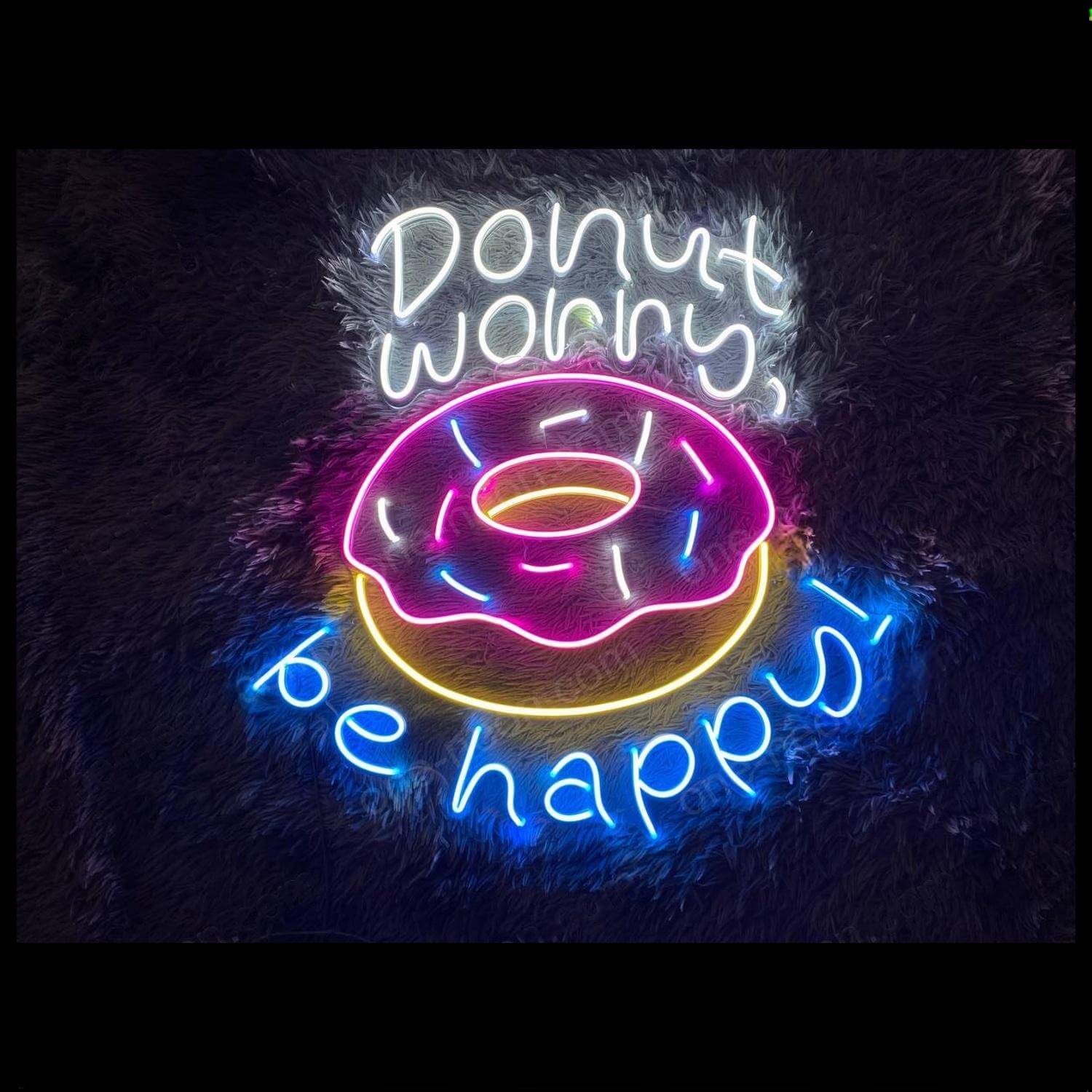 Donut Worry Be Happy Pink-Yellow Led Neon Sign For Home Café Decor | Shineneon