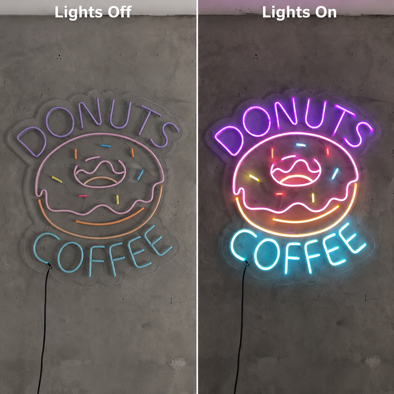 Donuts Coffee LED Neon Sign - 06 Day Night Comparison