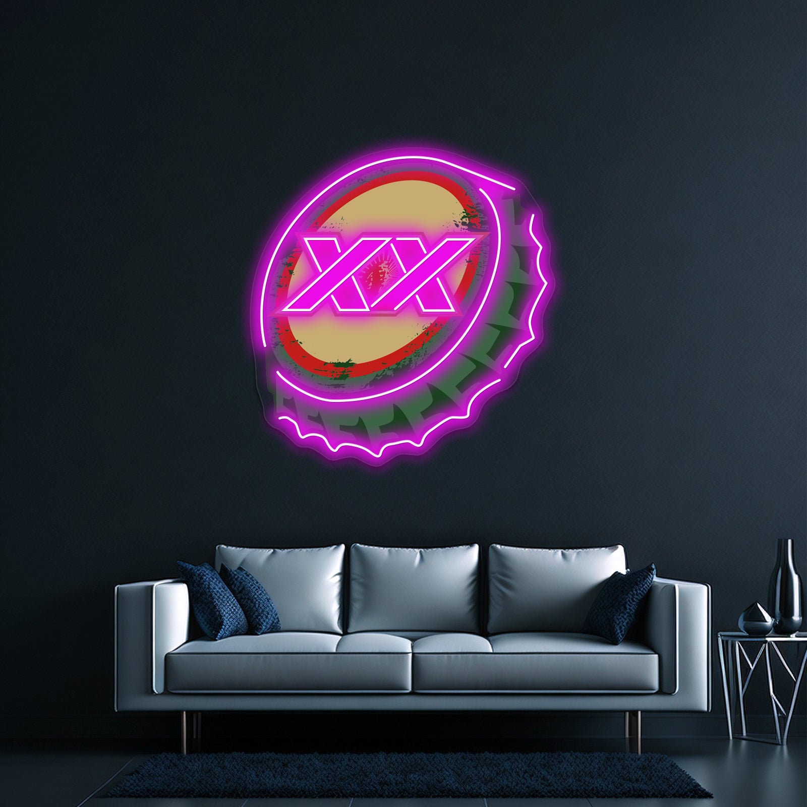 Dos Equis Mexican Beer Cap Artwork Custom Neon Led Sign - LED neon sign close-up detail
