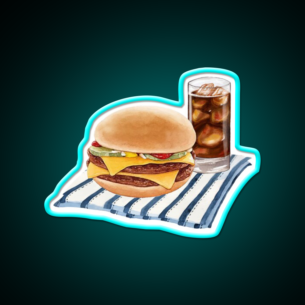 Double Cheeseburger And Soft Drink Snack Food Led Neon Sign Rgb Color